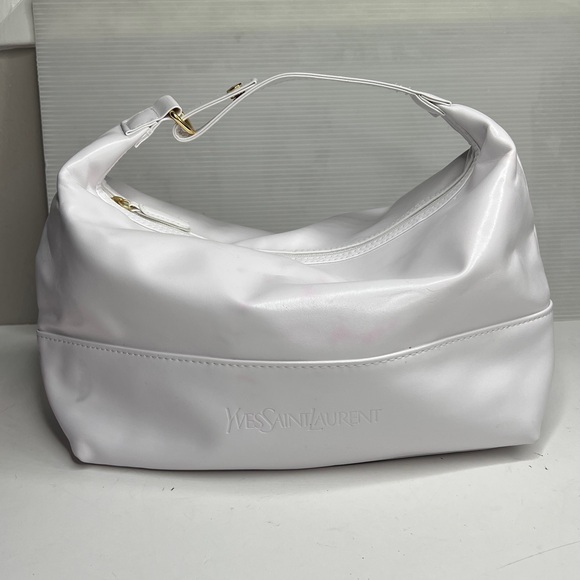 Yves Saint Laurent YSL Parfums White Large Snap Handle Zip Top Bag Tote - Picture 1 of 15